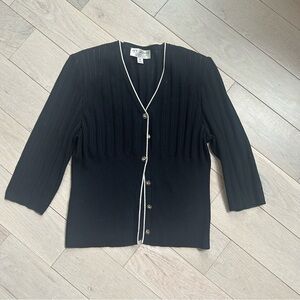 St. John Black Cardigan with White Trim